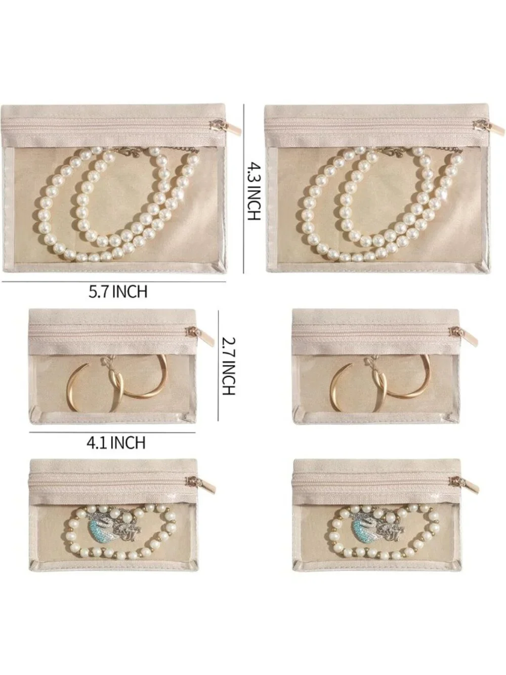 Stylish Genuine Leather Travel Jewelry Organizer Case with 6 Zipper Bags - Mini